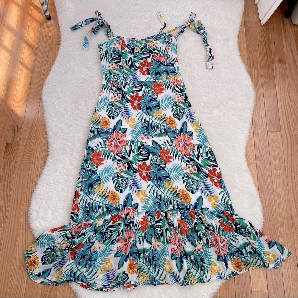 Buffalo David Bitton Tahitian Floral, Sleeveless Maxi Dress, White-Multi, Small